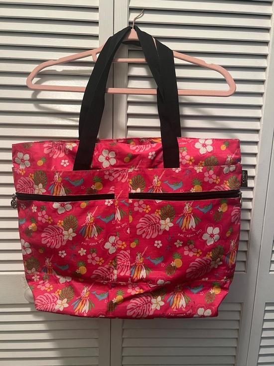 Hawaiian Eco Islands Tote Bag Handbags - #1832**Red Tropical Tote Bag with Black Straps - Unbranded